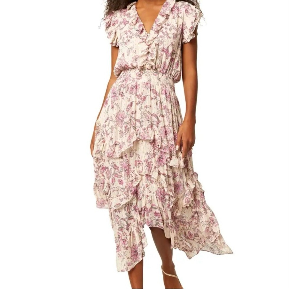 Misa Los Angeles Pink Floral Asymmetrical Dress